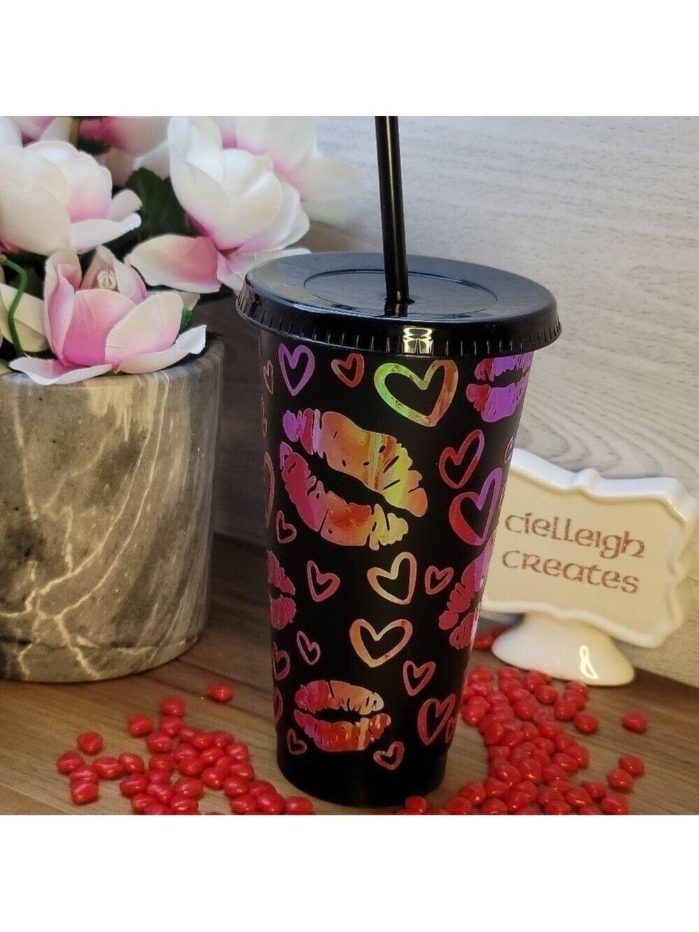 🌟 HOST PICK 🌟 Iridescent red lips & hearts tumbler